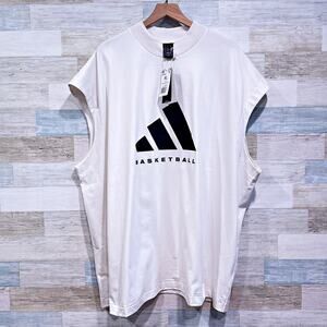 Adidas Oversized Sleeveless Mock Neck Basketball Tee White Cotton Mens XL
